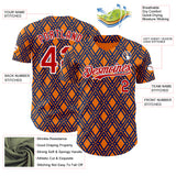 Custom Orange Red Blue-White Geometric Diamond Grid Rhombus Authentic Baseball Jersey
