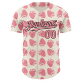 Custom Cream Medium Pink-Black Foodie Strawberry Authentic Baseball Jersey