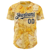 Custom Yellow Black-White Foodie Cheese Authentic Baseball Jersey