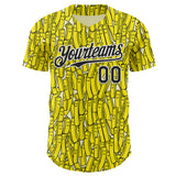 Custom Yellow Black-White Foodie Fries Authentic Baseball Jersey