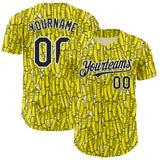 Custom Yellow Black-White Foodie Fries Authentic Baseball Jersey