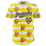 Custom Yellow Black-White Foodie Fries Authentic Baseball Jersey