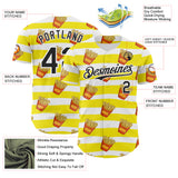 Custom Yellow Black-White Foodie Fries Authentic Baseball Jersey