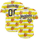 Custom Yellow Black-White Foodie Fries Authentic Baseball Jersey