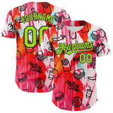 Custom Pink Neon Green-Black Foodie American Cuisine Fast Food Burger Fries & Pizza Authentic Baseball Jersey