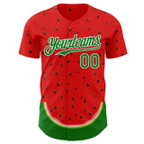 Custom Red Grass Green-White Foodie Watermelon Authentic Baseball Jersey