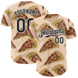 Custom Cream Black-White Foodie Pizza Authentic Baseball Jersey