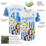 Custom White-Electric Blue Autism Awareness Support Puzzle Infinity Butterfly Authentic Baseball Jersey