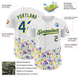 Custom White Thunder Blue-Light Yellow Autism Acceptance Handprint Rainbow Infinity Authentic Baseball Jersey