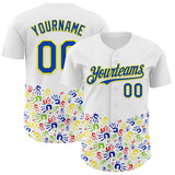 Custom White Thunder Blue-Light Yellow Autism Acceptance Handprint Rainbow Infinity Authentic Baseball Jersey