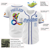 Custom White-Royal Autism Acceptance Puzzle Infinity Heart & Rainbow Authentic Baseball Jersey