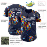 Custom Navy-White Autism Awareness Support Puzzle Infinity Balloon Authentic Baseball Jersey