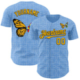 Custom Light Blue Gold-Black Autism Awareness Support Puzzle Infinity Butterfly Authentic Baseball Jersey