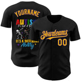 Custom Black Gold-Purple Autism Awareness Support Puzzle Infinity Authentic Baseball Jersey