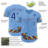 Custom Light Blue Royal-White Autism Awareness Support Puzzle Infinity Authentic Baseball Jersey