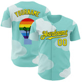 Custom Ice Blue Light Yellow-Black Autism Awareness Support Authentic Baseball Jersey