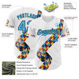 Custom White Sky Blue-Black Autism Awareness Support Puzzle Infinity Authentic Baseball Jersey