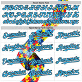 Custom White Sky Blue-Black Autism Awareness Support Puzzle Infinity Authentic Baseball Jersey