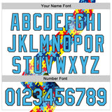 Custom White Sky Blue-Black Autism Awareness Support Puzzle Infinity Authentic Baseball Jersey