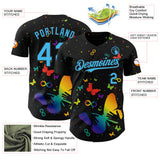 Custom Black-Sky Blue Autism Acceptance Rainbow Infinity Authentic Baseball Jersey
