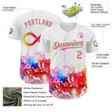 Custom White Pink-Pea Green Autism Acceptance Rainbow Infinity Authentic Baseball Jersey