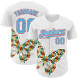 Custom White Sky Blue-Fire Red Autism Awareness Puzzle Infinity Butterfly Authentic Baseball Jersey