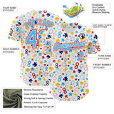 Custom White Sky Blue-Fire Red Autism Awareness Puzzle Infinity Authentic Baseball Jersey