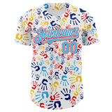 Custom White Sky Blue-Fire Red Autism Acceptance Infinity Handprint Authentic Baseball Jersey