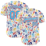 Custom White Sky Blue-Fire Red Autism Acceptance Infinity Handprint Authentic Baseball Jersey