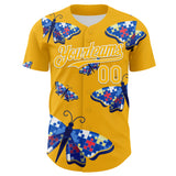 Custom Gold-White Autism Awareness Support Puzzle Infinity Butterfly Authentic Baseball Jersey