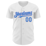 Custom White Electric Blue-Light Purple Autism Awareness Support Authentic Baseball Jersey