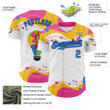 Custom White Electric Blue-Navy Autism Awareness Puzzle Infinity Lightbulb Authentic Baseball Jersey