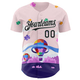 Custom Pink Black-White Autism Awareness Puzzle Infinity Authentic Baseball Jersey