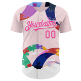 Custom Pink-White Autism Awareness Support Puzzle Infinity Authentic Baseball Jersey