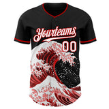 Custom Black White-Red Japanese Wave Authentic Baseball Jersey