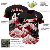 Custom Black White-Red Japanese Wave Authentic Baseball Jersey