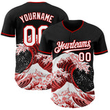 Custom Black White-Red Japanese Wave Authentic Baseball Jersey