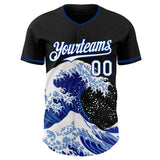 Custom Black White-Royal Japanese Wave Authentic Baseball Jersey