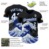 Custom Black White-Royal Japanese Wave Authentic Baseball Jersey