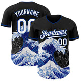 Custom Black White-Royal Japanese Wave Authentic Baseball Jersey