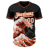 Custom Black White-Orange Japanese Wave Authentic Baseball Jersey
