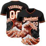 Custom Black White-Orange Japanese Wave Authentic Baseball Jersey