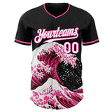 Custom Black White-Pink Japanese Wave Authentic Baseball Jersey