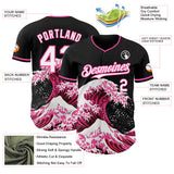 Custom Black White-Pink Japanese Wave Authentic Baseball Jersey
