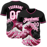 Custom Black White-Pink Japanese Wave Authentic Baseball Jersey