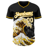 Custom Black White-Gold Japanese Wave Authentic Baseball Jersey
