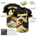 Custom Black White-Gold Japanese Wave Authentic Baseball Jersey