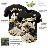 Custom Black White-Old Gold Japanese Wave Authentic Baseball Jersey