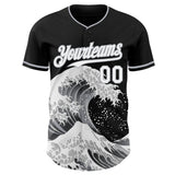 Custom Black White-Gray Japanese Wave Authentic Baseball Jersey