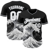 Custom Black White-Gray Japanese Wave Authentic Baseball Jersey